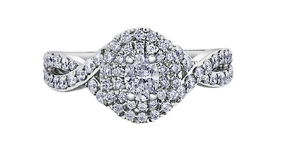 18K White Gold/Palladium Alloy (hypoallergenic) 1.00cttw Oval Double Halo Diamond Ring - Gold /
