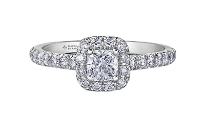 18K White Gold/Palladium Alloy (hypoallergenic) 1.00cttw Cushion Shape Halo Diamond Ring - Gold /