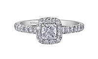 18K White Gold/Palladium Alloy (hypoallergenic) 1.00cttw Cushion Shape Halo Diamond Ring - Gold /