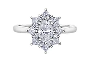 18K White Gold/Palladium Alloy (hypoallergenic) 1.15-1.39cttw Oval Shape Diamond Cluster Ring - Gold / 1.15 Carat Total