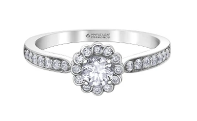 18K White Gold/Palladium Alloy (hypoallergenic) 0.60cttw Round Brilliant Diamond Halo Ring - Gold