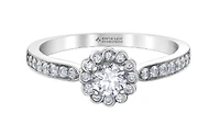 18K White Gold/Palladium Alloy (hypoallergenic) 0.60cttw Round Brilliant Diamond Halo Ring - Gold