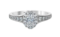 18K White Gold/Palladium Alloy (hypoallergenic) 0.90cttw Oval Shape Diamond Halo Ring - Gold /