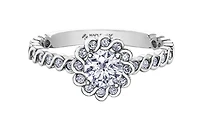18K White Gold/Palladium Alloy (hypoallergenic) 0.83cttw Round Brilliant Diamond Halo Ring - Gold /