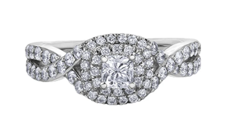 18K White Gold/Palladium Alloy (hypoallergenic) 1.00cttw Cushion Shape Double Halo Diamond Ring - Gold /