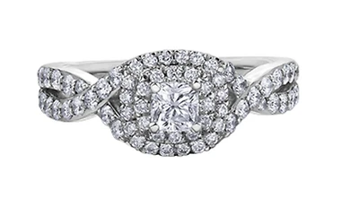 18K White Gold/Palladium Alloy (hypoallergenic) 1.00cttw Cushion Shape Double Halo Diamond Ring - Gold /