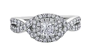 18K White Gold/Palladium Alloy (hypoallergenic) 1.00cttw Cushion Shape Double Halo Diamond Ring - Gold /