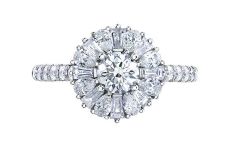 18K White Gold/Palladium Alloy (hypoallergenic) 1.50cttw Round Brilliant Diamond Halo Ring - Gold /
