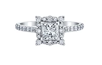 18K White Gold/Palladium Alloy (hypoallergenic) Princess Cut Halo Diamond Ring - Carat Total