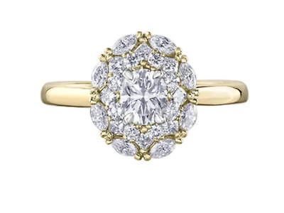 18K Yellow Gold/Palladium Alloy (hypoallergenic) 1.18cttw Round Brilliant Halo Diamond Ring