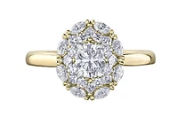 18K Yellow Gold/Palladium Alloy (hypoallergenic) 1.18cttw Round Brilliant Halo Diamond Ring