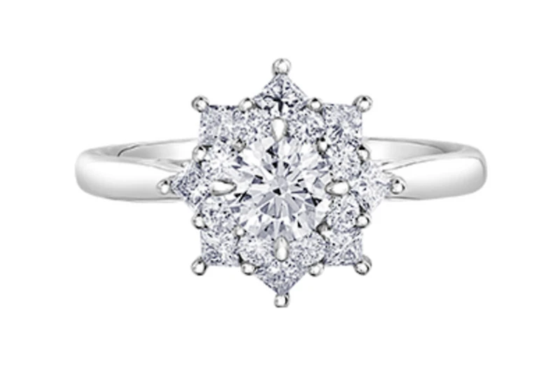 18K White Gold/Palladium Alloy (hypoallergenic) 1.15cttw Round Brilliant Halo Diamond Ring