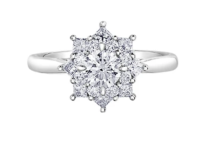 18K White Gold/Palladium Alloy (hypoallergenic) 1.15cttw Round Brilliant Halo Diamond Ring