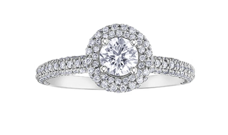 18K White Gold/Palladium Alloy (hypoallergenic) 1.70cttw Round Brilliant Halo Diamond Ring - 4.5