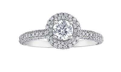 18K White Gold/Palladium Alloy (hypoallergenic) 1.70cttw Round Brilliant Halo Diamond Ring - 4.5