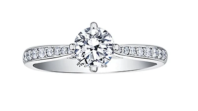 18K White Gold/Palladium Alloy (hypoallergenic) Round Brilliant Diamond Ring - Carat Total / Gold 4.5