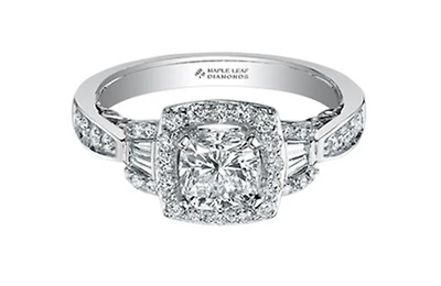 18K White Gold/Palladium Alloy (hypoallergenic) 0.91-1.52cttw Cushion Cut Halo Diamond Ring - / Carat Total