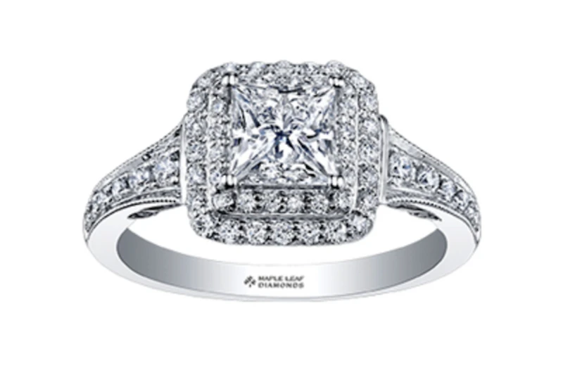 18K White Gold/Palladium Alloy (hypoallergenic) 0.65-1.50cttw Princess Shape Double Halo Diamond Ring - / Carat Total 5
