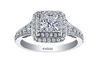 18K White Gold/Palladium Alloy (hypoallergenic) 0.65-1.50cttw Princess Shape Double Halo Diamond Ring - / Carat Total 5