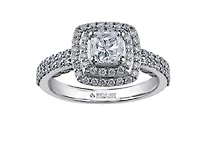 18K White Gold/Palladium Alloy (hypoallergenic) 1.75cttw Cushion Cut Double Halo Diamond Ring