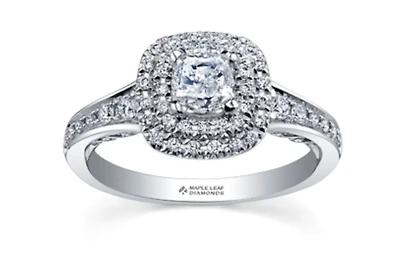 18K White Gold/Palladium Alloy (hypoallergenic) 0.65-1.50cttw Cushion Cut Double Halo Diamond Ring - / Carat Total