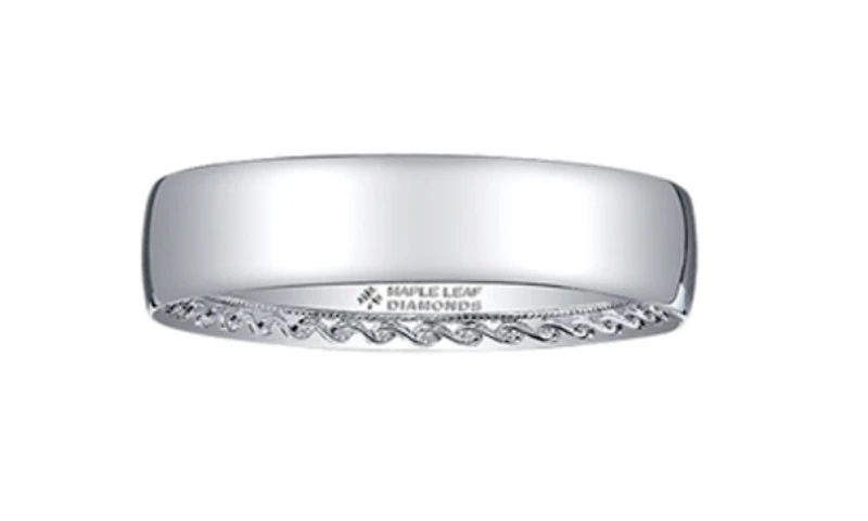 10K White Gold Scroll Comfort Fit Wedding Band - 10