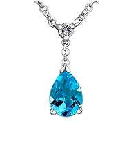 10K White Gold Pear Shape Blue Topaz and 0.04cttw Canadian Diamond Necklace