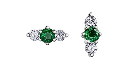 14K White Gold 0.40cttw (3mm) Emerald & 0.16cttw Diamond Earring