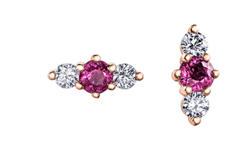 14K Yellow Gold 3mm Pink Sapphire and 0.16cttw Diamond Stud Earrings