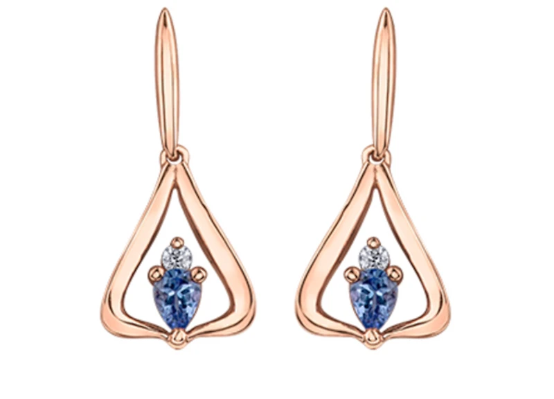 14K Rose Gold 4mmX3mm Pear Shape Tanzanite & 0.04cttw Diamond Earrings