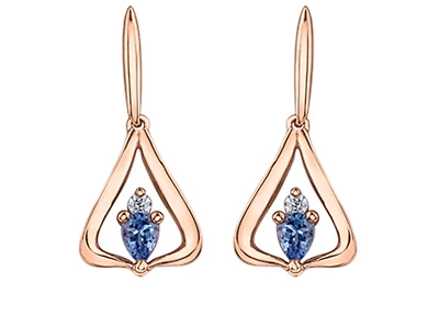 14K Rose Gold 4mmX3mm Pear Shape Tanzanite & 0.04cttw Diamond Earrings