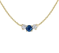 14K Yellow Gold Round Brilliant Sapphire & 0.18cttw Canadian Diamond Necklace