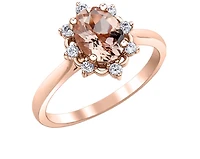 14K Rose Gold Genuine Oval Shape Morganite & 0.16cttw Canadian Diamond Ring, 6.5