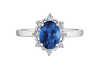14K White Gold Oval Blue Sapphire & 0.16cttw Canadian Diamond Ring, 6.5