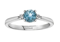 14K White Gold Genuine Round Aquamarine and 0.08cttw Canadian Diamond Ring, 6.5