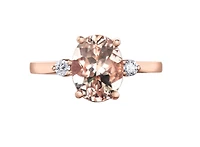 14K Rose Gold Genuine Oval Morganite & 0.08cttw Canadian Diamond Ring, 6.5
