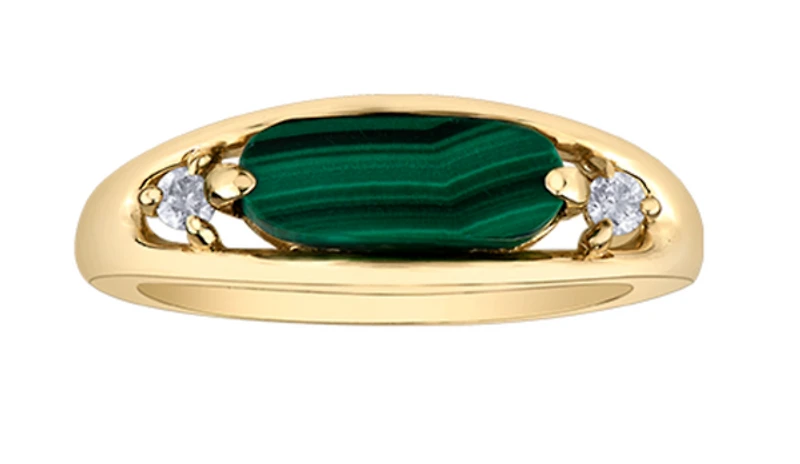 10K Genuine Malachite & 0.08cttw Canadian Diamond Ring - Gold