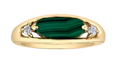 10K Genuine Malachite & 0.08cttw Canadian Diamond Ring - Gold