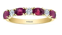 14K Yellow Gold Genuine Oval Ruby and 0.24cttw Canadian Diamond Ring, 6.5