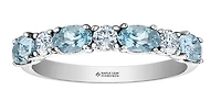 14K White Gold Genuine Round Aquamarine and 0.24cttw Canadian Diamond Ring, 6.5