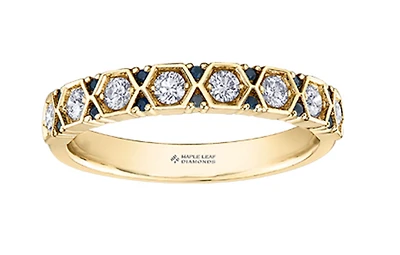 14K Yellow Gold Blue Sapphire & 0.32cttw Canadian Diamond Ring, 6.5