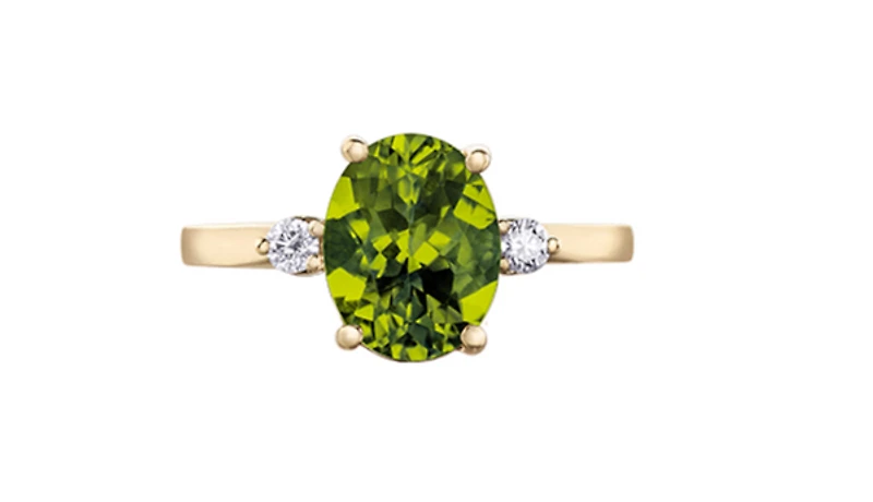 14K Yellow Gold Genuine Peridot and 0.10cttw Canadian Diamond Ring, ring 6.5