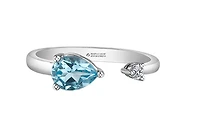 14K White Gold Genuine Aquamarine and 0.04cttw Canadian Diamond Ring, 6.5