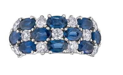 14K White Gold Blue Sapphire & 0.88cttw Canadian Diamond Ring, 6.5