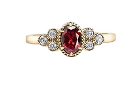 14K Yellow Gold Genuine Round Ruby and 0.14cttw Canadian Diamond Ring, 6.5