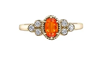 14K Yellow Gold Genuine Fire Opal and 0.14cttw Canadian Diamond Ring, 6.5