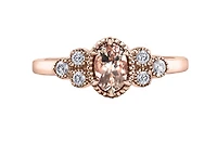 14K Rose Gold Genuine Oval Morganite & 0.14cttw Canadian Diamond Ring, 6.5