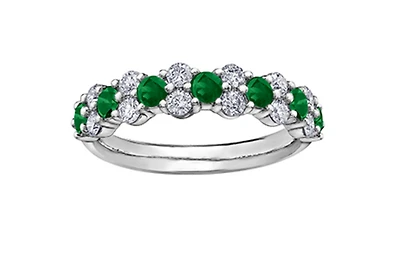 18K White Gold & Palladium Alloy(hypoallergenic) Genuine Emerald and 0.20cttw Canadian Diamond Ring, 6.5