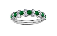 18K White Gold & Palladium Alloy(hypoallergenic) Genuine Emerald and 0.20cttw Canadian Diamond Ring, 6.5