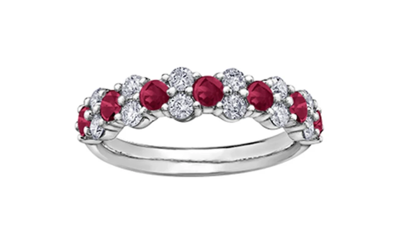 18K White Gold & Palladium (hypoallergenic) Genuine Ruby and 0.20cttw Canadian Diamond Ring, 6.5